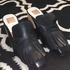 Dolce vita black fringe loafers with heel